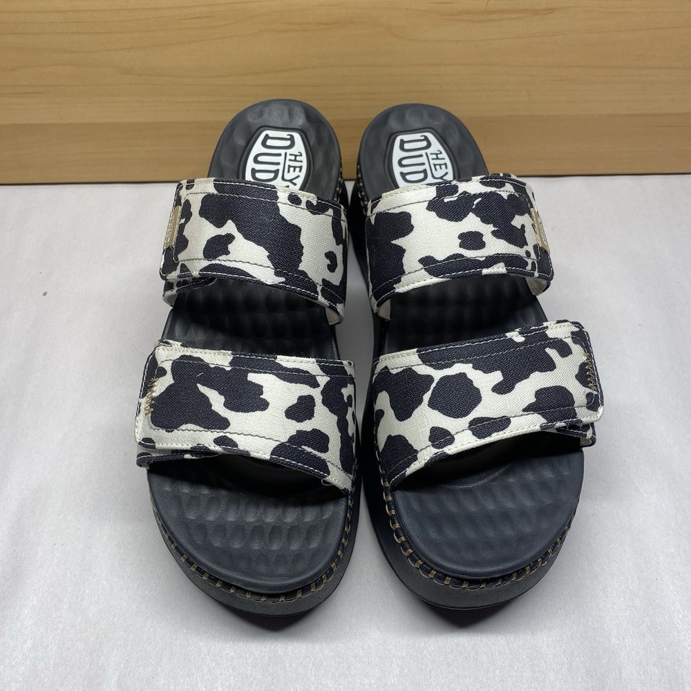 Hey Dude Sandal Womens Sz 10 Delray Classic Platform Slide Whipstitch Black Cow - Picture 3 of 13